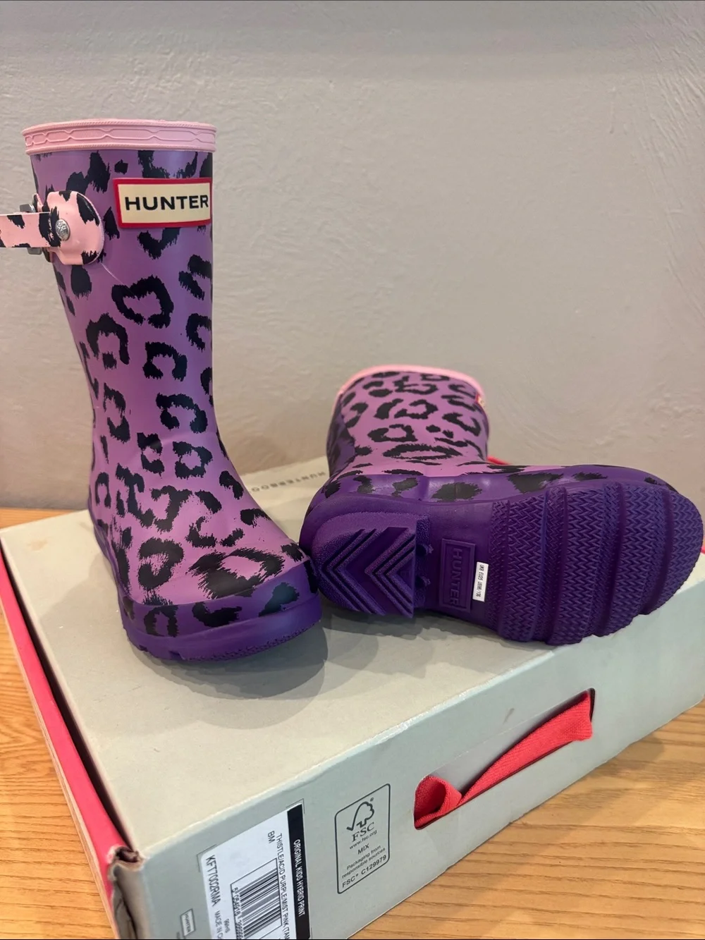Hunter Kids Purple Pink Leopard Print Rain Boots- NEVER BEEN WORN